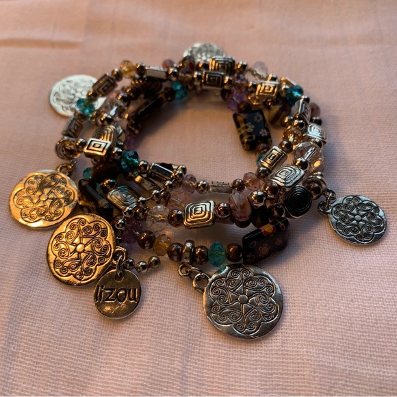 Luzou Coin Bracelet 4 Layers Silvertone - Picture 10 of 11